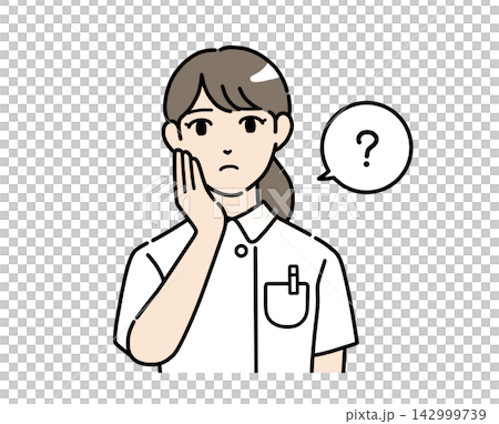 一幅年輕女護士的插圖,她一手托著下巴,一臉困惑。 一幅年輕女護士的插圖,她一手托著下巴,一臉困惑。 142999739