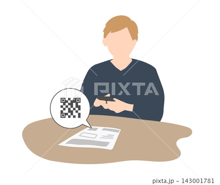 QRコード決済をする若い男性のイラスト 143001781