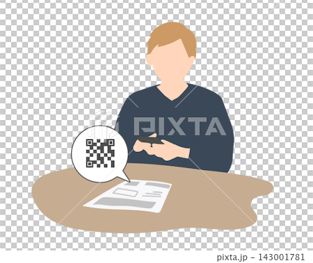 QRコード決済をする若い男性のイラスト 143001781