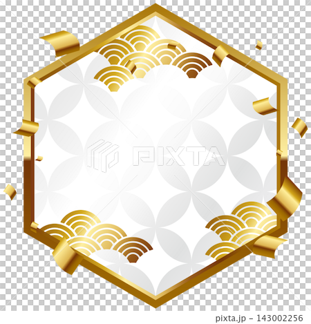 A luxurious, Japanese-style hexagonal frame in white and gold. A luxurious, Japanese-style hexagonal frame in white and gold. 143002256
