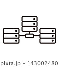 複数のサーバーを接続したネットワーク構成のシンプルな線画アイコン 143002480