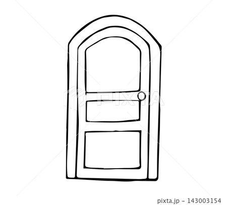 Door Wooden Entrance Arch Doodle Outline Illustration Black And White Door Wooden Entrance Arch Doodle Outline Illustration Black And White 143003154