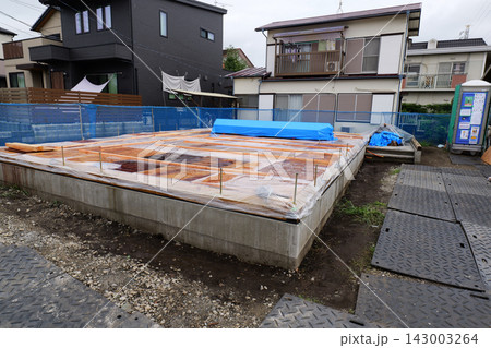 Concrete Foundation Construction with Reinforcement and Scaffolding in Japan 143003264