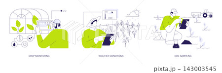 Precision agriculture sensors abstract concept vector illustrations. Precision agriculture sensors abstract concept vector illustrations. 143003545