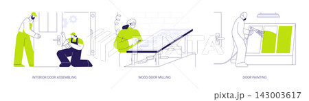 Doors production abstract concept vector illustrations. 143003617