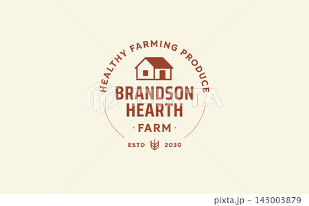 Vintage Farmhouse Agriculture Badge Vector Logo Design For Organic Produce Wheat Grain Brand 143003879