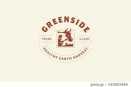 Vintage Farm Animals Vector Logo Badge For Organic Agriculture Dairy Poultry Fresh Meat Market Vintage Farm Animals Vector Logo Badge For Organic Agriculture Dairy Poultry Fresh Meat Market 143003894