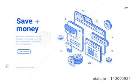 Save Money Online Shopping Web Isometric Vector Illustration Banner Template Save Money Online Shopping Web Isometric Vector Illustration Banner Template 143003924