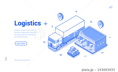 Logistics And Warehouse Delivery Service Isometric Vector Illustration Banner Template 143003935
