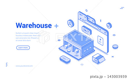Online Warehouse Storage Service Isometric Vector Illustration Banner Web Template 143003939
