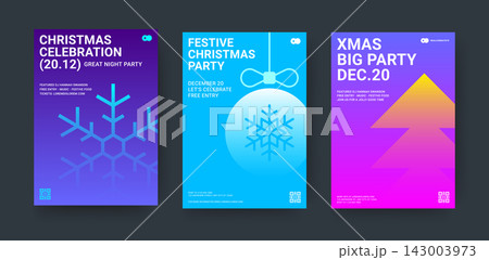 Neon Gradient Christmas Flyer Vector Template Set  For Holiday Party Events 143003973