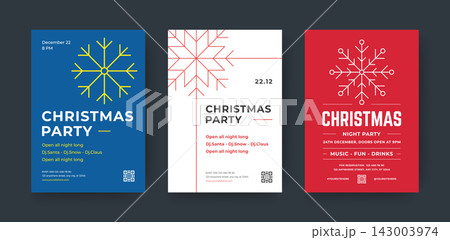 Minimal Line Art Snowflake Christmas Flyer Vector Template Set 143003974