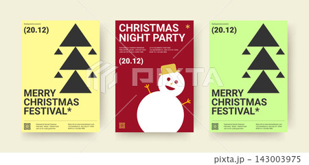 Retro Geometric Snowman Christmas Flyer Vector Template Set Retro Geometric Snowman Christmas Flyer Vector Template Set 143003975