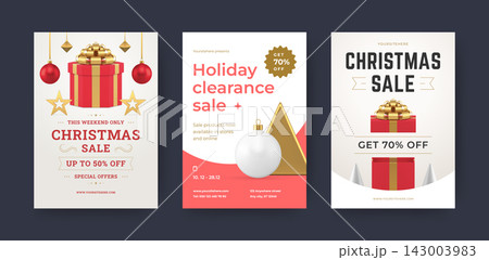 Set Of Christmas Sale Flyer Vector Template  For Festive Clearance Event 143003983