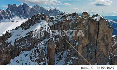 Majestic rocky mountains in snow Alps Dolomites Majestic rocky mountains in snow Alps Dolomites 143004025
