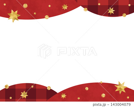 【透過PNG】クリスマス上下フレーム 赤水彩と赤チェック 金の星 143004079