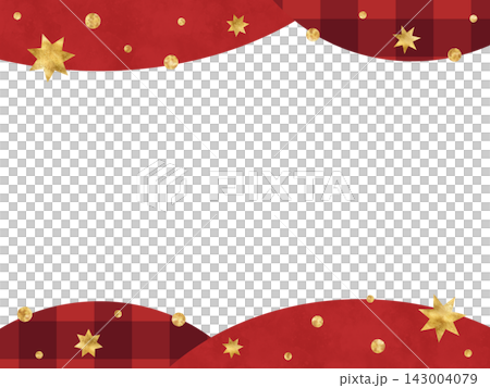 【透過PNG】クリスマス上下フレーム 赤水彩と赤チェック 金の星 143004079