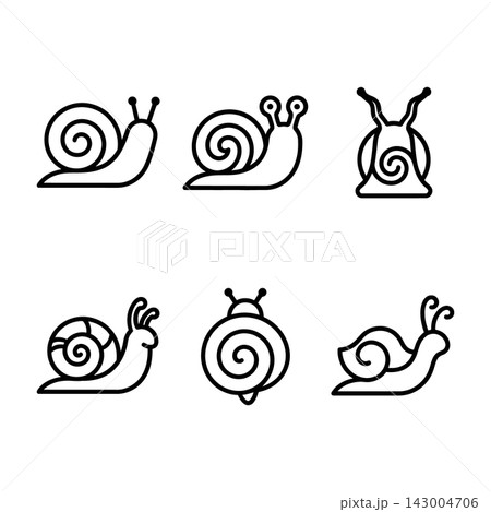 Snail Icon Set Black Outline Line Art Style Collection with Various Poses and Angles Snail Icon Set Black Outline Line Art Style Collection with Various Poses and Angles 143004706