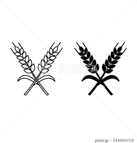 Crossed Wheat Stalks Icon Set in Outline and Solid Black Vector Style 143004719