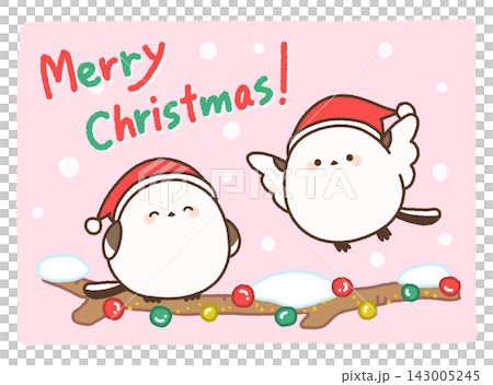 A mini Christmas illustration of a long-tailed tit (warm colors) A mini Christmas illustration of a long-tailed tit (warm colors) 143005245