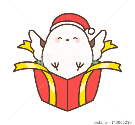 プレゼント箱から飛び出すシマエナガ(紙吹雪・蓋なし)クリスマスイラスト プレゼント箱から飛び出すシマエナガ(紙吹雪・蓋なし)クリスマスイラスト 143005250