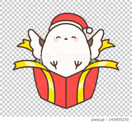 プレゼント箱から飛び出すシマエナガ(紙吹雪・蓋なし)クリスマスイラスト プレゼント箱から飛び出すシマエナガ(紙吹雪・蓋なし)クリスマスイラスト 143005250