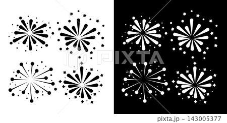 Festive firework bursts monochrome icons set 143005377
