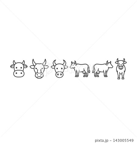 Cute Cow Line Drawing Set, Farm Animal Icons, Black and White Sketches Cute Cow Line Drawing Set, Farm Animal Icons, Black and White Sketches 143005549