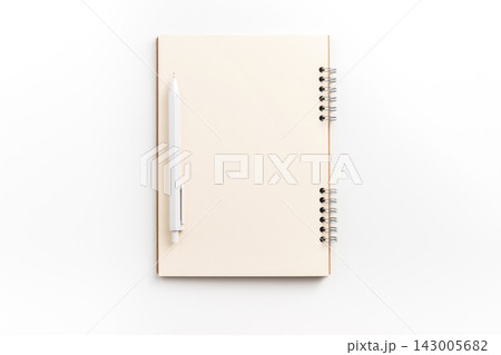 Top view of blank spiral notebook mockup on white background Top view of blank spiral notebook mockup on white background 143005682