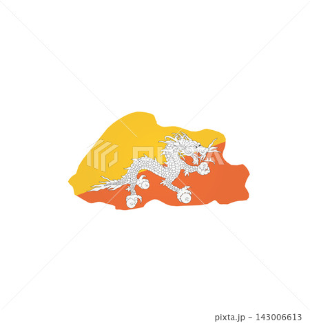 Bhutan - country map silhouette filled with national flag. Simple flat vector illustration. Bhutan - country map silhouette filled with national flag. Simple flat vector illustration. 143006613