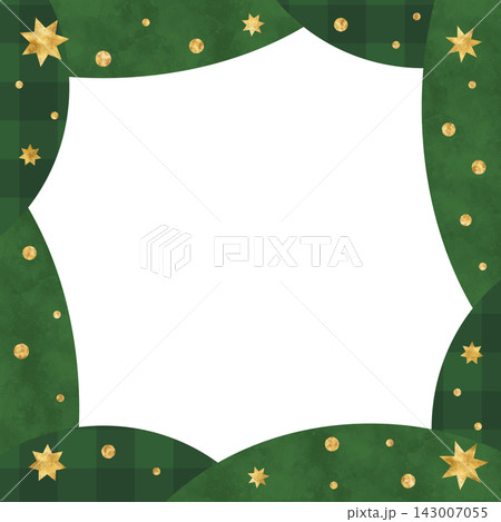 【透過PNG】クリスマス四方フレーム 深緑チェックと水彩 金の星 【透過PNG】クリスマス四方フレーム 深緑チェックと水彩 金の星 143007055