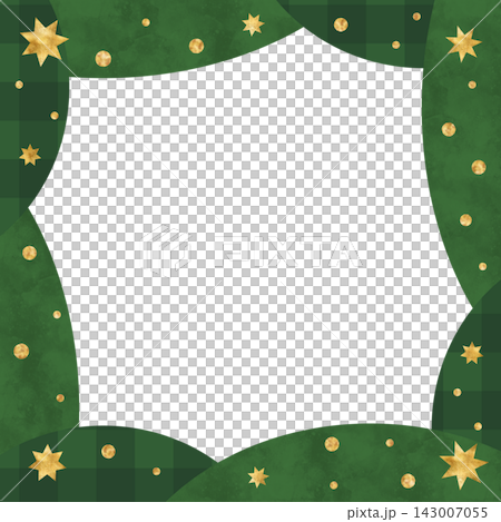 【透過PNG】クリスマス四方フレーム 深緑チェックと水彩 金の星 【透過PNG】クリスマス四方フレーム 深緑チェックと水彩 金の星 143007055