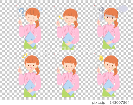 支持棒を持って説明する女性の表情イラストセット 143007864