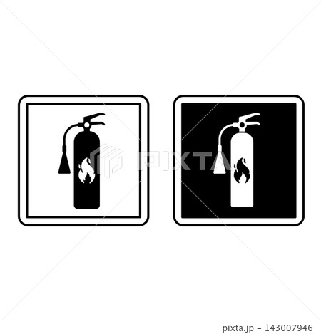 Fire Extinguisher Signs. Black and White Vector Icons. Device Designed to Extinguish Fires. Hospital Ward Sign 143007946