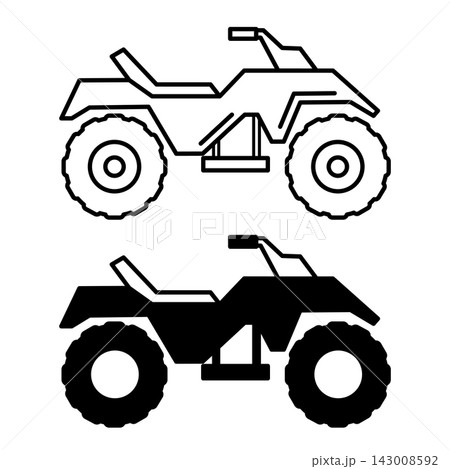 Quad Bike icons. Black and White Vector Off-Road Motorcycle Icons. ATV. Transport Concept 143008592