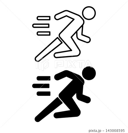Sprint icons. Black and White Vector Icons of a Fast Running Man. Sport competitions Sprint icons. Black and White Vector Icons of a Fast Running Man. Sport competitions 143008595