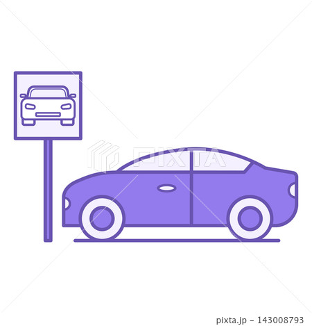 Parking Icon Color. Vector Icon. Road Sign and Car. Temporary Stop of Vehicle. Road Concept Parking Icon Color. Vector Icon. Road Sign and Car. Temporary Stop of Vehicle. Road Concept 143008793