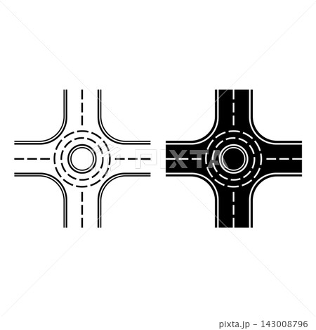 Roundabout Icons. Black and White Vector Icons. One-Way Road Around. Roundabout Intersection. Road Concept 143008796