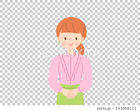 An illustration of a young woman smiling and greeting. An illustration of a young woman smiling and greeting. 143009111