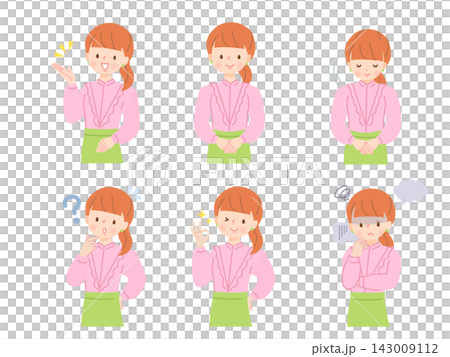 A set of illustrations depicting the facial expressions of stylish women. A set of illustrations depicting the facial expressions of stylish women. 143009112