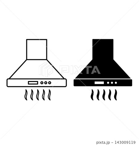 Kitchen Hood Icons. Black and White Vector Illustration. Kitchen Air Purifier. Home Appliances Concept 143009119