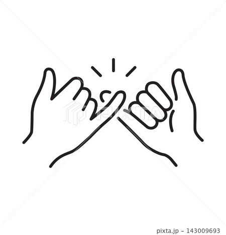 Minimalist black outline icon of two hands locking pinky fingers representing friendship and promises. Minimalist black outline icon of two hands locking pinky fingers representing friendship and promises. 143009693
