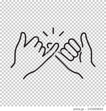 Minimalist black outline icon of two hands locking pinky fingers representing friendship and promises. Minimalist black outline icon of two hands locking pinky fingers representing friendship and promises. 143009693