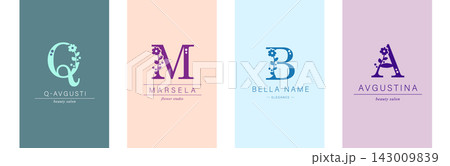 Logo Q, M, capital letter B, A. Monogram of Botanical Minimalistic, Initial. with Organic Plant Elements Logo Q, M, capital letter B, A. Monogram of Botanical Minimalistic, Initial. with Organic Plant Elements 143009839