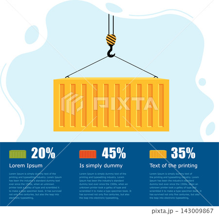 Port crane lift cargo containers. Concept of worldwide delivery by marine transport. Loading and unloading cargo, Maritime Ship sails on the ocean. Vector illustration isolated on white Port crane lift cargo containers. Concept of worldwide delivery by marine transport. Loading and unloading cargo, Maritime Ship sails on the ocean. Vector illustration isolated on white 143009867