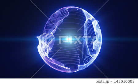 Futuristic blue and violet wireframe sphere with glowing contours and central light flare on a dark background, representing digital energy and connectivity. Futuristic blue and violet wireframe sphere with glowing contours and central light flare on a dark background, representing digital energy and connectivity. 143010005