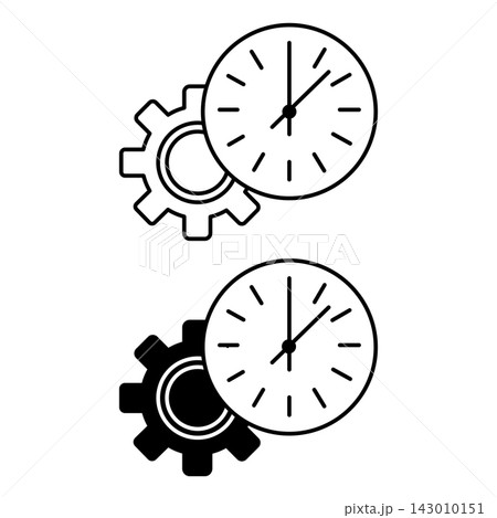 Time Management Icons. Black and White Vector Icons of Gears and Clocks. Business and Management Concept 143010151