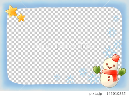 可愛的手繪風格邊框素材，圖案為雪人和雪花。 143010885