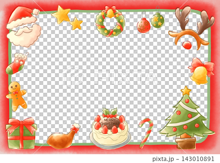 クリスマスのかわいい水彩風版ズレフレーム素材 143010891