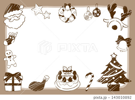 クリスマスのかわいい手描き風線画フレーム素材 143010892